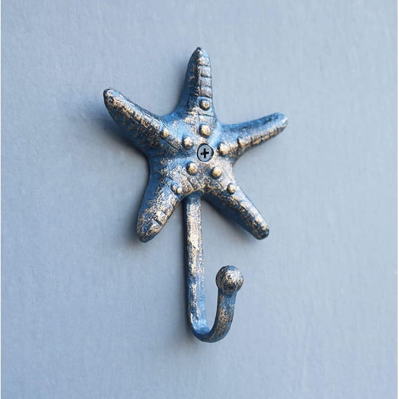 UYGDUY-Starfish Cast Iron Hook, Decorative Wall Hanger for Keys, Screw and Anchor Included
