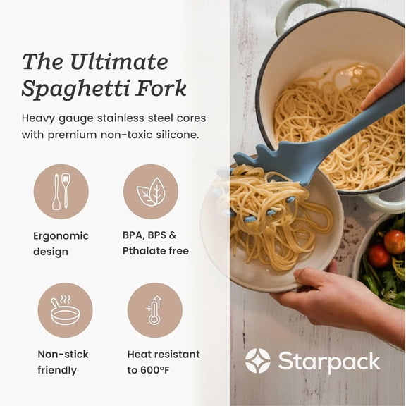 UYGDUY-Starpack XL Premium Silicone Pasta Fork (13.5") - Spaghetti Spoons High Heat Resistant to 600F - Silicone Pasta Spoon Strainer - Server Spoon with Teeth - Server Utensil for Pastas