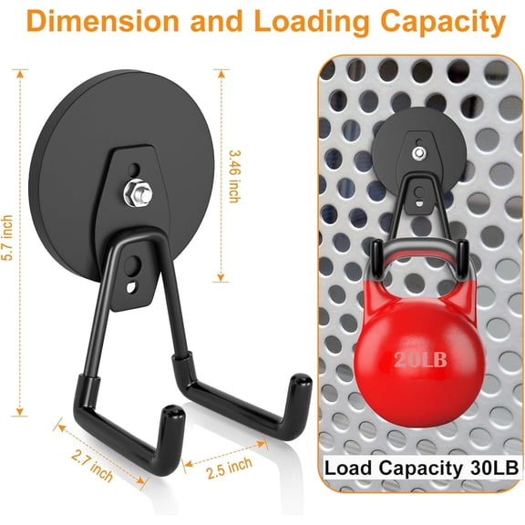UYGDUY-Strong Magnetic Hooks Heavy Duty, 25lbs Magnet Tool Holder Garage Storage Hooks for Hanging Yard Tools Extension Cord Hose Power Tools Locker Container Outdoor Indoor, 2 Pack