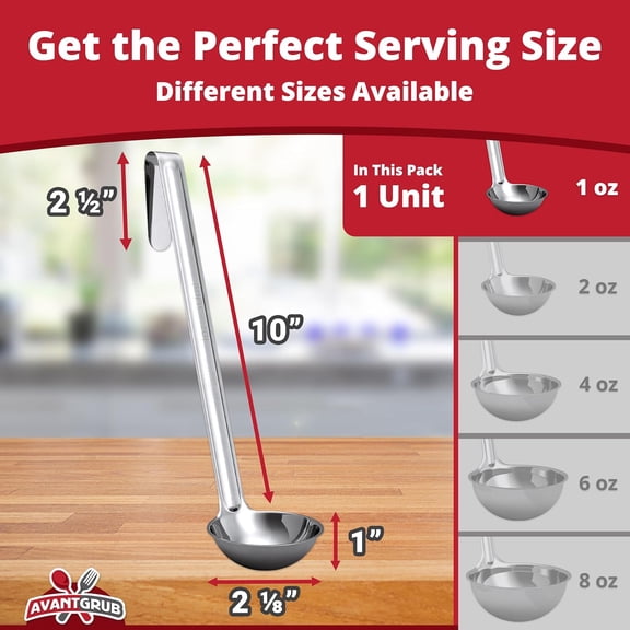UYGDUY-Super Sturdy, Ergonomic 1 Oz. Soup Ladle 1 Pk. Stainless Steel Ladles with Long Handles. Best Kitchen Accessories for Stirring, Portioning and Serving Soups, Chili and Stew in Restaurants and