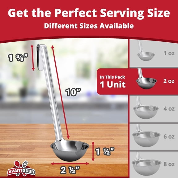 UYGDUY-Super Sturdy, Ergonomic 2 Oz. Soup Ladle 1 Pk. Stainless Steel Ladles with Long Handles. Best Kitchen Accessories for Stirring, Portioning and Serving Soups, Chili and Stew in Restaurants and