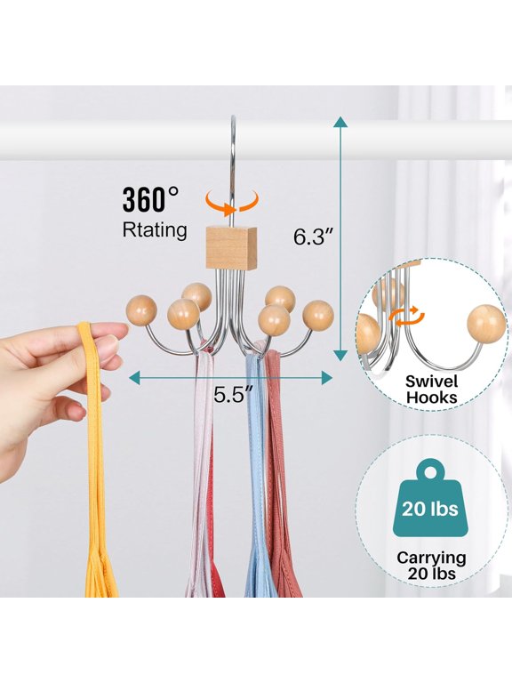 -Sweatshirt Hangers 2-Pack with 6 Wooden Balls, Purse Hanger, Scarf Hanger, Wooden Closet Hooks, Handbag Organizer, Bra Hanger, Accessory Organizers for Scarf, Tanktop, Hat, Hoodie CT82N