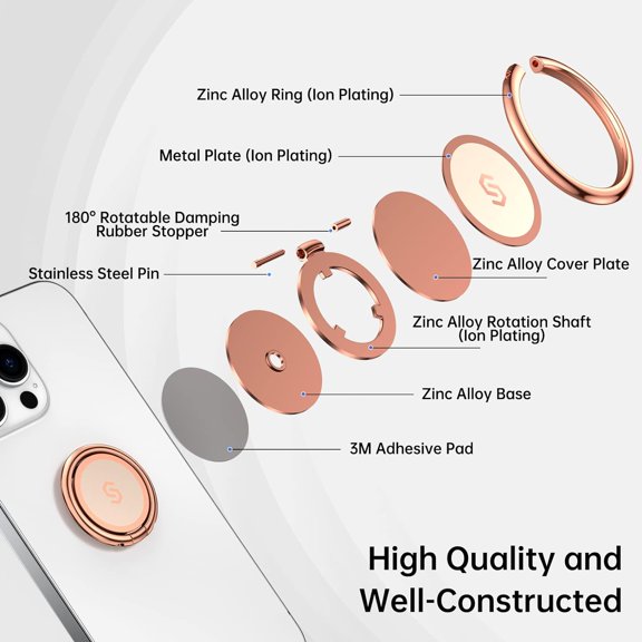 UYGDUY-Syncwire Cell Phone Ring Holder Stand, 360 Degree Rotation Finger Ring Kickstand with Polished Metal Phone Grip for Magnetic Car Mount Compatible with iPhone, Samsung, LG, Pixel - Rose Gold
