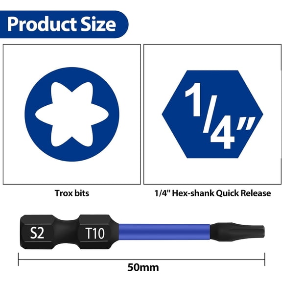UYGDUY-T10 Screwdriver Bit Set 10Pcs, Torx Bits T10, 1/4" Hexagon Bit, Length: 50mm