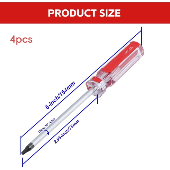 UYGDUY-T15 Security Torx Bit T15 Torx Bit Star Screwdriver Magnetic Tip for Computer Repairing, Home Appliances 6 Inch Total Length - Pack of 4
