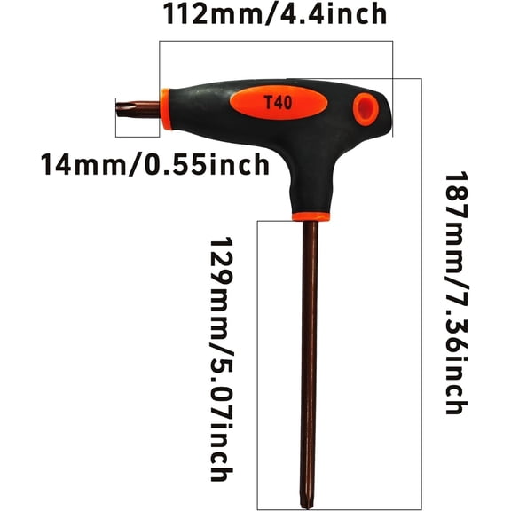 UYGDUY-T40 Torx Screwdriver, Anti Tamper Proof Torx Key, S2 Steel T-Handle Dual End Wrench for Home Repair and Mechanical Maintenance, Red