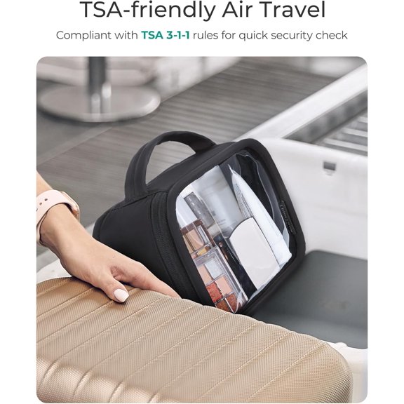 UYGDUY-TSA-Approved Toiletry Bag, Large Opening Clear Makeup Bag with Handle, Quart Sized Travel Toiletry Bag, Carry-On Airline Compliant for Men and Women (Black)