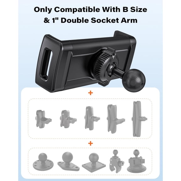 UYGDUY-Tablet Holder with 1 Ball Head, 1" Ball Tablet Holder Compatible with RAM Mounts B Size Double Socket Arm, fit for 4.7"-13" Tablets & Cell Phones, Car, Truck, Boat, 360 Rotation