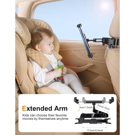 UYGDUY-Tablet Holder for Car, 3 in 1 Extension Arm Adjustable Car Headrest Tablet Holder Road Trip Essentials Back Seat Tablets Cars Mount Compatible with iPad Pro, Air, Mini, 4.7-11" Devices