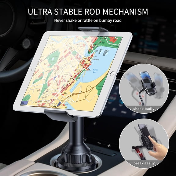 UYGDUY-Tablet Holder for Car, Cup Holder Tablet Mount for Truck, Height Adjustable iPad Holder Compatible with 4.7-11" iPad Pro Air Mini, Galaxy Tab, iPhone, Cell Phone