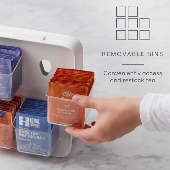 UYGDUY-TeaStand Tea Bag Organizer with Clear Removable Bins, Cabinet or Pantry Storage Caddy, 80-Bag