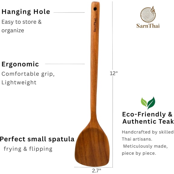 UYGDUY-Teak Wood Wok Spatula Long Handle  Wooden Spatula for Cooking, Stir Frying & Flipping, Eco-Friendly Teak Wooden Utensil, Safe for Nonstick Pans