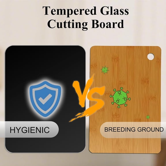 UYGDUY-Tempered Glass Cutting Board for Kitchen, 12 x 16 Inch Cutting Board with Non-Slip Feet for Countertop, Dishwasher Safe, Rounded Corner Board, Shatter, Heat & Scratch Resistant-Black