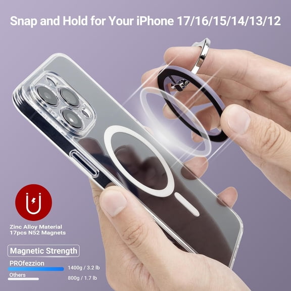 UYGDUY-Thin Metal Ring Holder for MagSafe, Removable Strongest Magnetic Phone Grip for iPhone 17 16 15 14 13 12 Pro Max with Mag-Safe Case [Not for Regular Case] [MagSafe Car Mount Compatible]