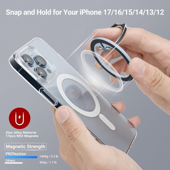 UYGDUY-Thin Metal Ring Holder for MagSafe, Removable Strongest Magnetic Phone Grip for iPhone 17 16 15 14 13 12 Pro Max with Mag-Safe Case [Not for Regular Case] [MagSafe Car Mount Compatible]