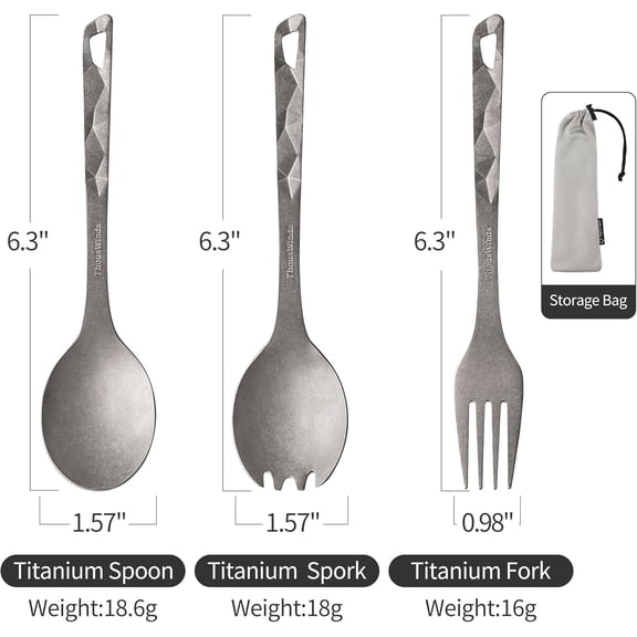 UYGDUY-Titanium Spoon, Lightweight Portable Camping Spoon, Durable Reusable Flatware for Outdoor Backpacking Hiking Picnic Travel, with Storage Bag