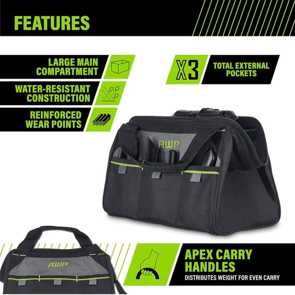 UYGDUY-Tool Bags, Premium Tool Bag, Black, Durable Tool Tote, for Professionals and Contractors