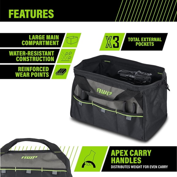UYGDUY-Tool Bags, Premium Tool Bag, Black, Durable Tool Tote, for Professionals and Contractors