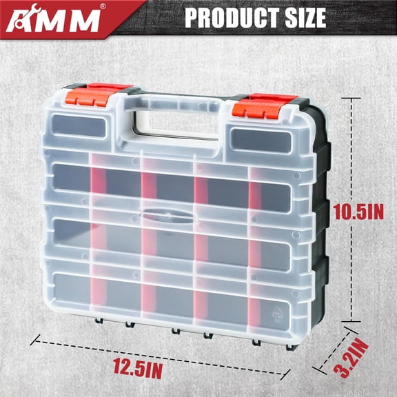 UYGDUY-Tool Box, Double Side Tool Box Organizer with 34 Compartments, Removable Dividers, Tackle Box Small Parts Screw Hardware Organizer for Screws, Nuts, Nails and Bolts (1 Piece, Red)