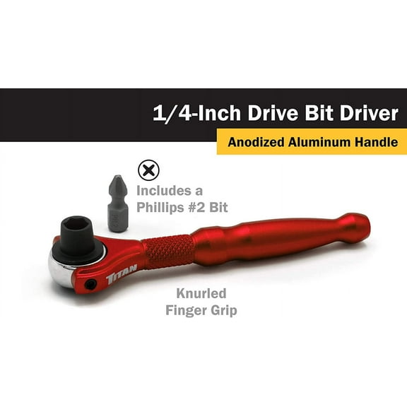 UYGDUY-Tools 11321 1/4-Inch Drive x 4-Inch 90-Tooth Swivel Head Micro Ratcheting Bit Driver - Red