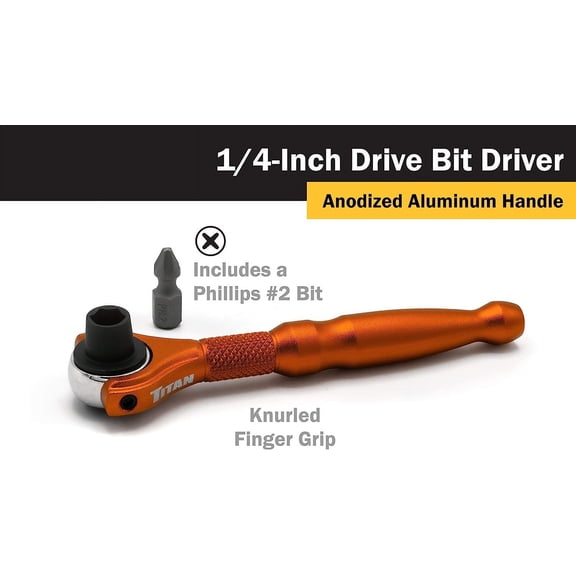 UYGDUY-Tools 11323 1/4-Inch Drive x 4-Inch 90-Tooth Swivel Head Micro Ratcheting Bit Driver - Orange