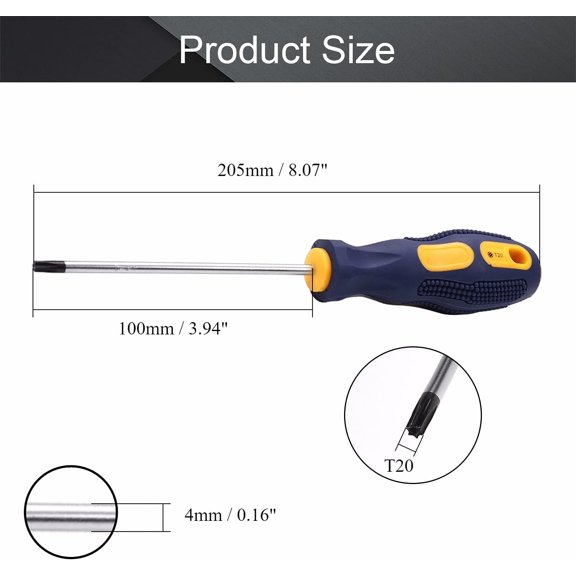 UYGDUY-Torx Screwdriver, T20 Security Magnetic Star Screw Driver with 100mm CR-V Shaft and Black Yellow Handle