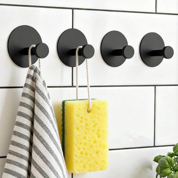 UYGDUY-Towel Hooks for Bathroom (4 Pack) Adhesive Towel Hook Shower Hooks for Inside Shower - Sticky Bathroom Wall Hooks for Hanging Towels, Robe, Loofah, Bath Sponge (Style 2 - Black)