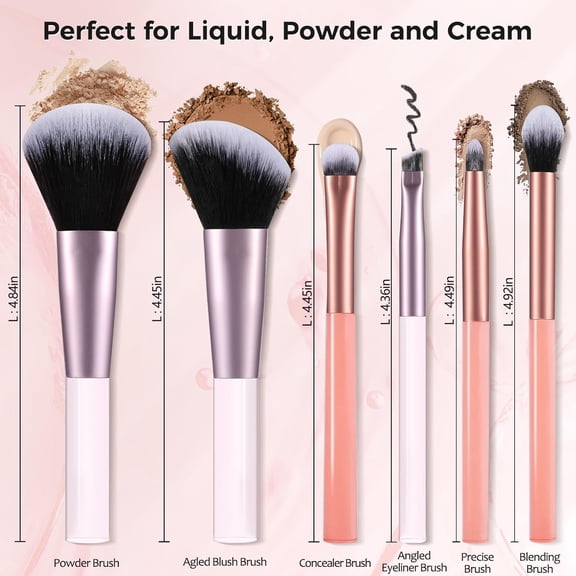 UYGDUY-Travel Makeup Brush Set Portable 6PCS Mini Cosmetic Brushes for Foundation, Concealer, Eyeshadow, Blush, Powder, Contour & Highlight, On-the-Go Makeup Brush Kit with Travel Case