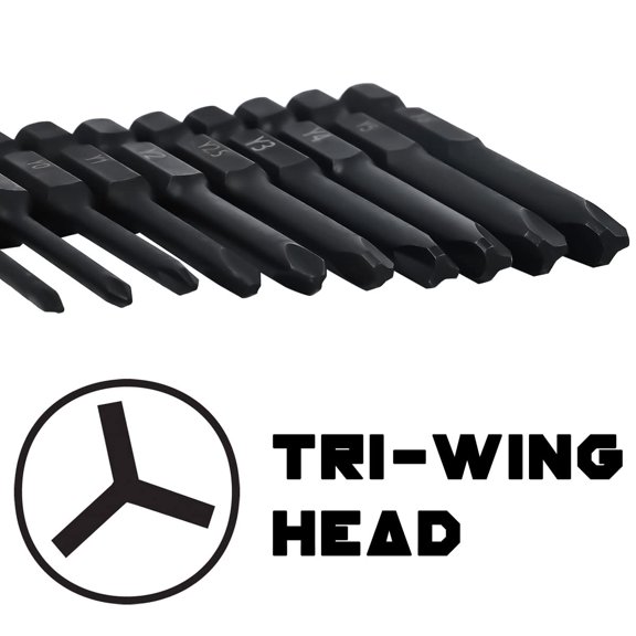 UYGDUY-TriWing Bit Set (10 Pack - 2.3" Long Magnetic Heads) in The Following Tri Wing Bits Screwdriver Sizes: Y000, Y00, Y0, Y1, Y2, Y2.5, Y3, Y4, Y5, and Y6