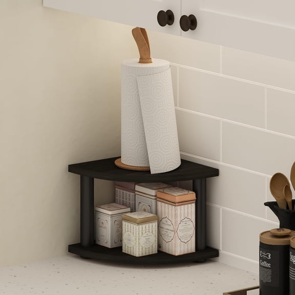 UYGDUY-Turn-N-Tube Kitchen Countertop Organizer, 2-Tier Corner Countertop Organizer Shelf, Corner Shelf, for Kitchen, Pantry, Organizers and Storage, Espresso