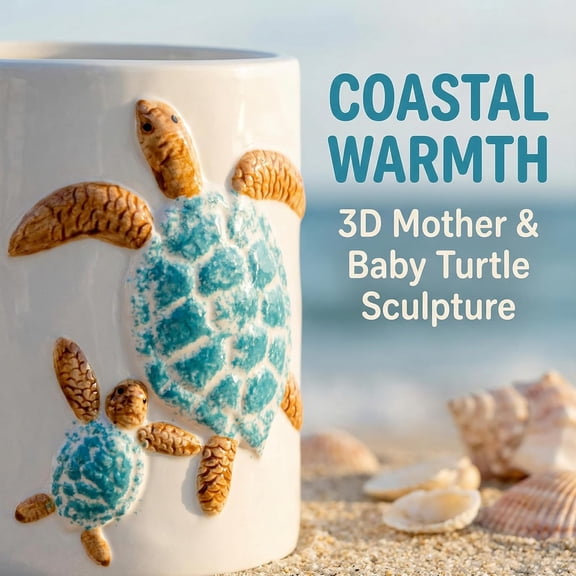 UYGDUY-Turtle Kitchen Utensil Holder Cooking Utensil Crocks For Kitchen Tool Holder Counter White Ceramic Utensil Organizer 3D Turtle Decor Easy-Grip Glossy Glaze Countertop Storage Utensils Caddy