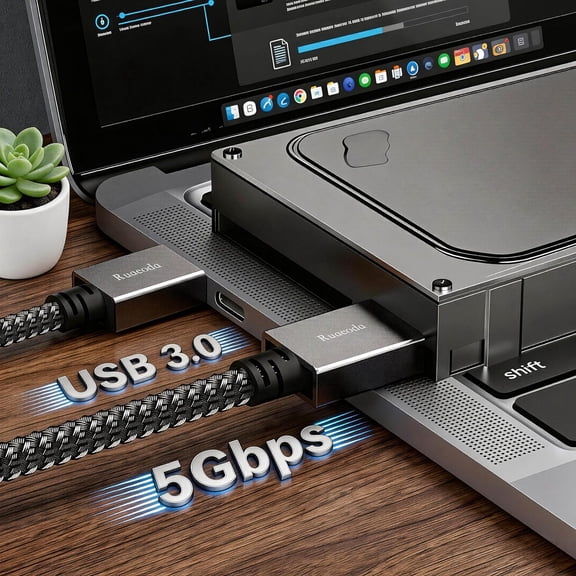 UYGDUY-USB 3.0 Cable 6 ft, Male to Male Type A Double Sided Cord for Data Transfer Compatible With Hard Drive, Laptop, DVD Player, TV, Hub, Monitor and More