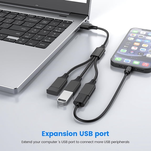 UYGDUY-USB 3-Port Expander, 1 Male to 3 Female Extension Cord, Braided & Durable Fast Data Transfer & Charging Split for Laptop, Car, Keyboard, Mouse, Flash Drive, LED Strip