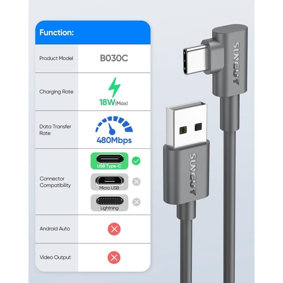 UYGDUY-USB C Cable 90 Degree 6FT, 2-Pack Right Angle 3A Fast Charging & Data Sync USB A to USB C Cord Compatible for Galaxy S21 S20 S10 S9 S8 Plus, Note 20 10 9 8, LG V50 V40 - Grey