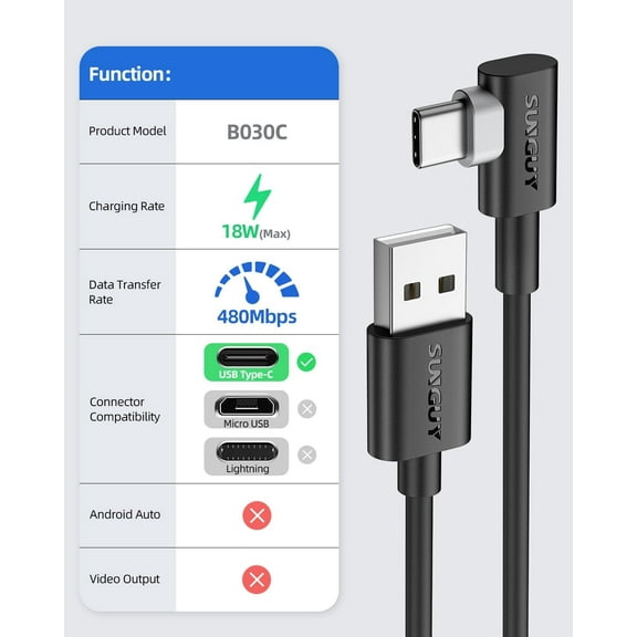UYGDUY-USB C Cable 90 Degree 6FT, 2-Pack Right Angle 3A Fast Charging & Data Sync USB A to USB C Cord Compatible for Samsung Galaxy S21 S20 S10 S9 S8 Plus, Note 20 10 9 8, LG V50 V40 G8 G7
