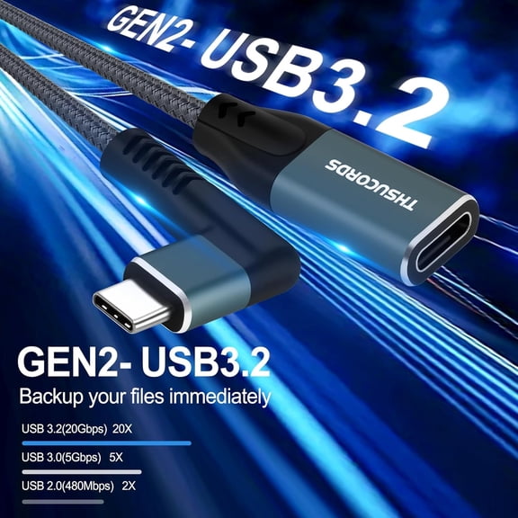 UYGDUY-USB C Extension Cable 1.6FT 2Pack, Type C 90 Degree Right Angle Extender Cord, USB 3.1(20Gbps)