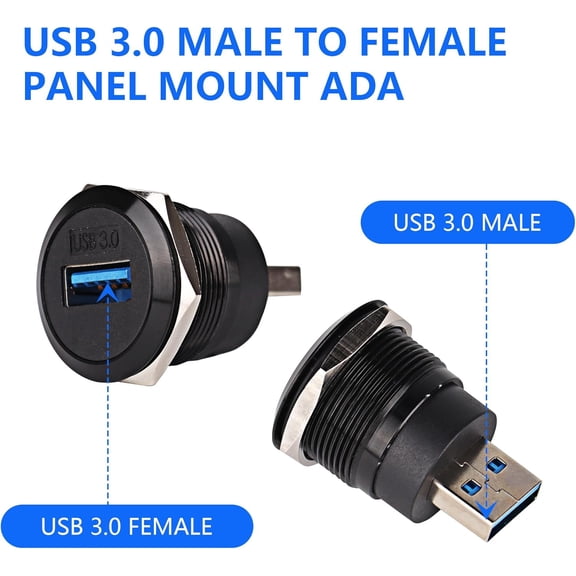 UYGDUY-USB3.0 Panel Mount Connector - M22 Threaded USB Male to Female Extension Adapter with 5Gbps SuperSpeed, Waterproof & Dustproof USB Socket for Car Dashboard/Industrial Equipment