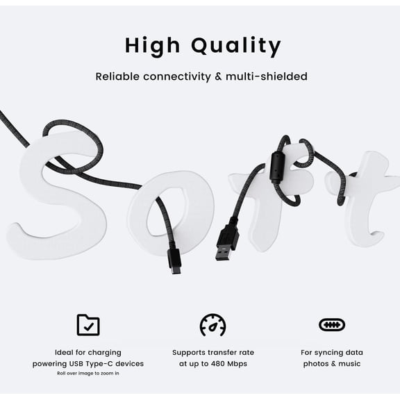 UYGDUY-Ultra Custom Paracord Ultra Flexible USB C Cable for Gaming Keyboard, Mouse, Charging, Double-Sleeved Mechanical Keyboard Cable, 1.8M USB-A to USB-C (White)
