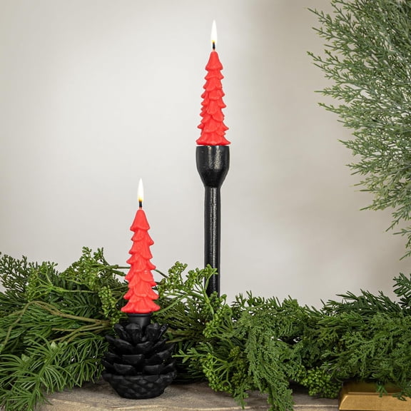UYGDUY-Unscented Textured Tree Shaped Taper Candles in Box, Watermelon Color, Set of 2