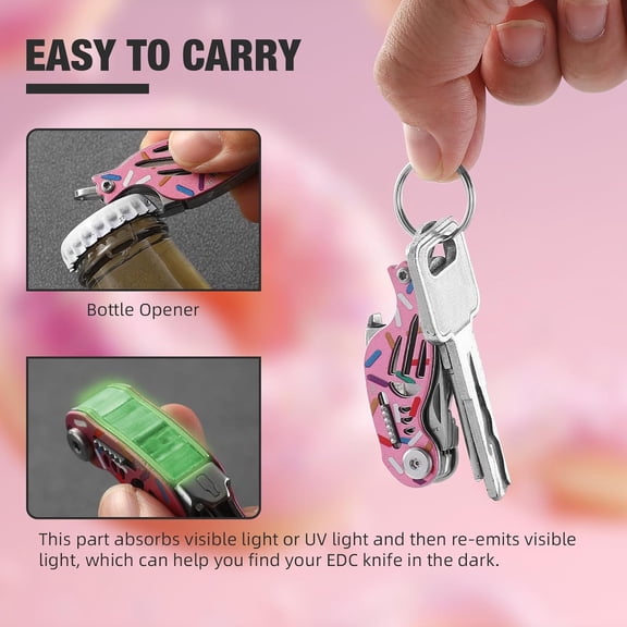 UYGDUY-VIRENKNIFE Folding Pocket Utility Knife,Keychain Knife9 in 1 MultitoolPackage OpenerBottle Opener, Screwdriver, Component Safety Lock, Box Cutter,Mini EDC Knives for Everyday CarryDonut