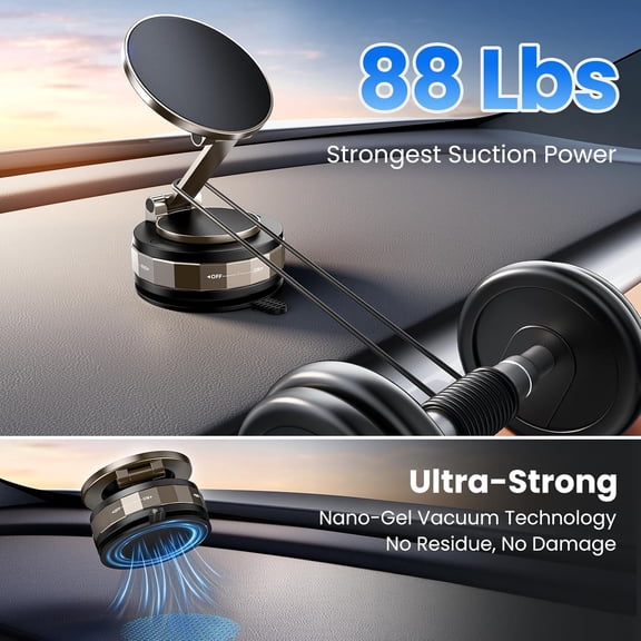 UYGDUY-Vacuum Magnetic Phone Holder - Upgraded 360 Adjustable Nano Gel Suction Cup Phone Holder for MagSafe, Car Mount for Car/Gym/Kitchen, Compatible with iPhone, Android and All Smartphones