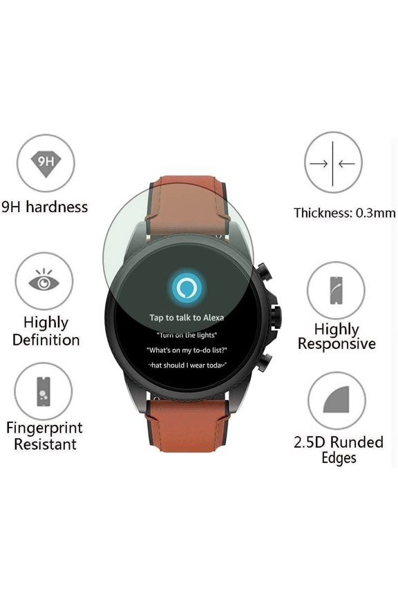 -Watch Screen Protector (3+1Pack) Compatible with Fossil Gen 6 44mm, Tempered Glass Film Anti-Scratch High Definition Full Coverage and Soft TPU Protective Case, Black