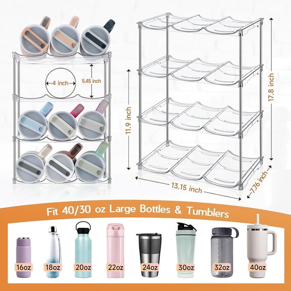 UYGDUY-Water Bottle Organizer, Stackable Bottle Storage Rack, 4 Pack Water Bottle Holder for Kitchen Fridge Cabinet Organization and Storage, Plastic Wine Rack/Drink Bottle Holder (2 Pack - Hold 6)
