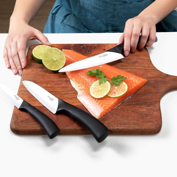 UYGDUY-White Ceramic Knife Set - 3-Piece Kitchen Knives Bundle: 6" Chef's, 5" Slicing, and 4" Paring Knife. Lightweight Kitchen Cutlery for Precision Slicing and Cooking