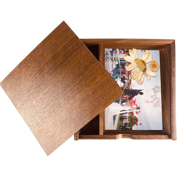 UYGDUY-Wood Gift Box with Sliding Top, Discrete Sliding-Lid Wooden Boxes Photo Box Wedding Memory Box for Friends/Business Partners/Photographers/Clients (Walnut, 6.73x6.73x1.38inch)