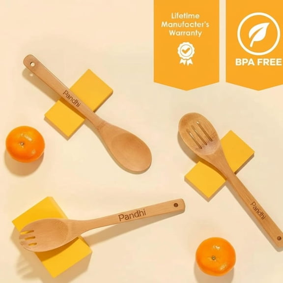 UYGDUY-Wooden Cooking Utensils Set 6-Piece  Bamboo Kitchen Tools for Nonstick Cookware, Heat Resistant Wooden Spatula & Spoon Set, Eco Friendly Kitchen Essentials