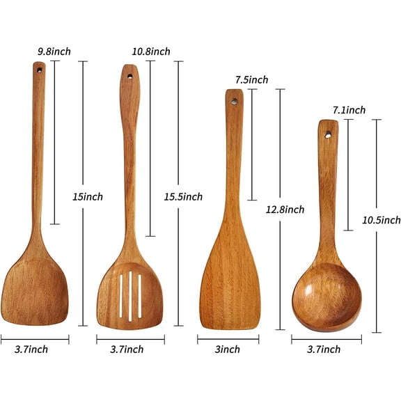 UYGDUY-Wooden Spatula,Slotted Turner,Soup Ladle,Long Handle Utensils Set,Handmade for Kitchen Cookware (Wooden Utensil 4 Sets)