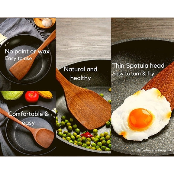 UYGDUY-Wooden Spatulas - Eco-Friendly, Durable & Ergonomic Kitchen Utensils - Non-Scratch Cooking Tools for Stirring, Flipping & Serving - Set of 2 (12.8 & 12)