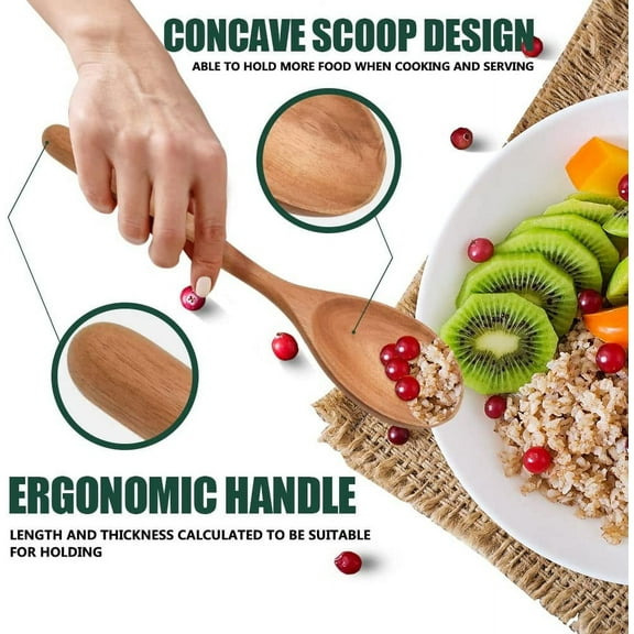 UYGDUY-Wooden Spoons for Cooking, Wood Spoon Set of 2, Kitchen Serving Ladle Scoop Utensil, Heat Resistant Nonstick Cookware Server Spoon,Stirring Food, Mixing Salad, Easy to use