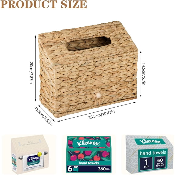 UYGDUY-Woven Tissue Box Cover, Water Hyacinth Hand Towel Holder Compatible with Kleenex Disposable Paper Hand Towels, Farmhouse Wicker Napkin Dispenser for End Table, Bathroom, Kitchen, Home Decor